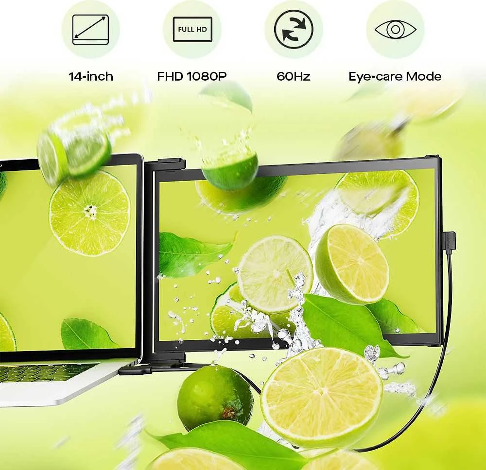 Monitorius Mobile Pixels Duex Max DS 14.1 (Juodas) FHD, 1080P IPS, Ultra Slim Nešiojamas kompiuteris
