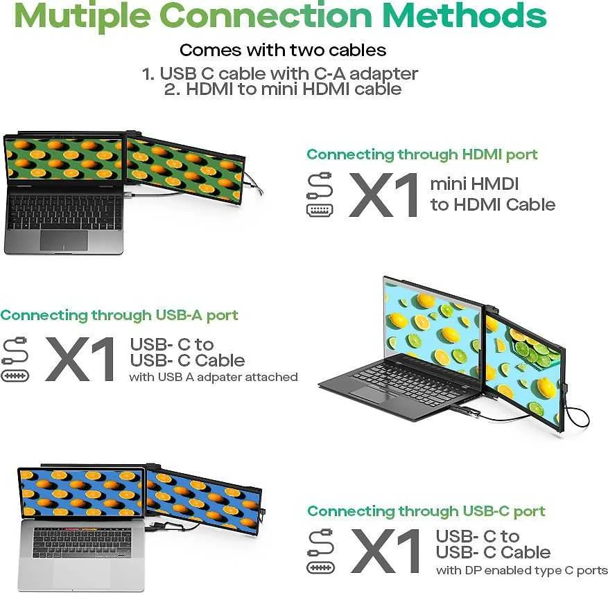 Monitorius Mobile Pixels Duex Max DS 14.1 (Juodas) FHD, 1080P IPS, Ultra Slim Nešiojamas kompiuteris