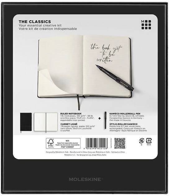Moleskine Rinkinys KAWECO X MOLESKINE, pióro kulkowe + notes L (13x21cm), w linijos, juoda