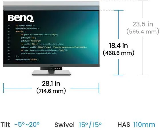 Monitorius BENQ RD320U 31,5 colio IPS 4K 400cd/m2 5ms HDMI2.0x2 DP USB-C PD90W Huba USB garsiakalbiai Pivot