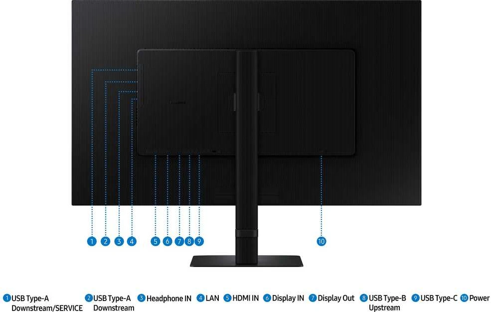 Monitorius „Samsung ViewFinity S6 S32D604UEU“ – LED ekranas – USB – 32 colių – 2560 x 1440 QHD @ 100 Hz – IPS – 350 cd/m² – 1000:1 – HDR10 – 5 ms – HDMI, DisplayPort, USB-C – juodas