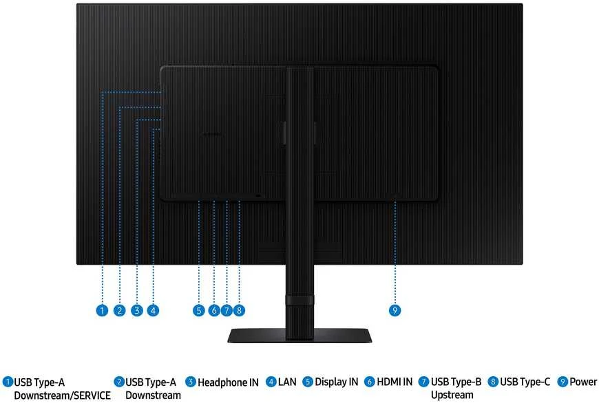 Monitorius SAMSUNG S32D800U 32" 16:9 3840X2160 VA, 5MS, 350NITS, 60HZ, HDR10, SRGB 99%, HAS/SWIVEL/PIVOT/TILT, HDMI/DP/USB-C (90W),LAN, USB3 HUB, KVM SWITCH, VESA 100, USB-C