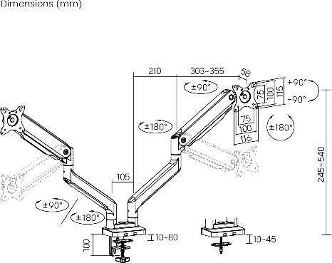 Laikiklis Mozi Dual Ekranas Gas Spring Desk Stovas dviem ekranams