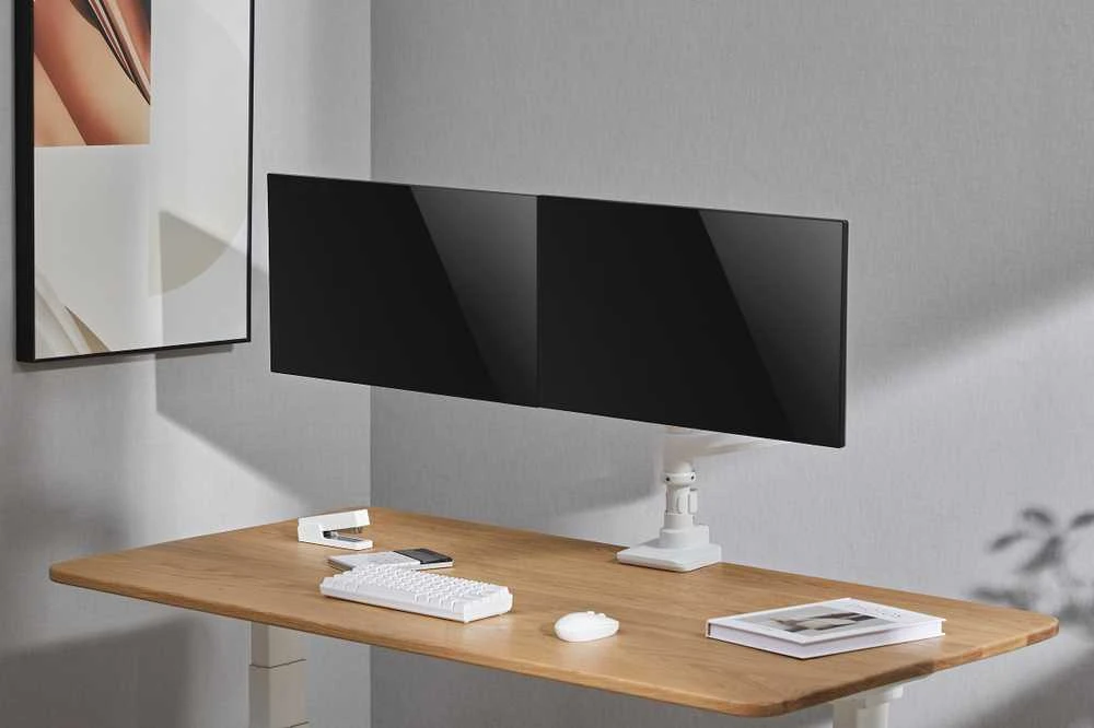 Laikiklis Mozi Infinity Line dviguba monitoriaus rankena, balta