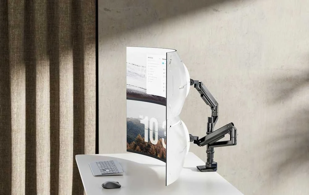 Laikiklis Mozi Infinity Line dviguba monitoriaus rankena, balta