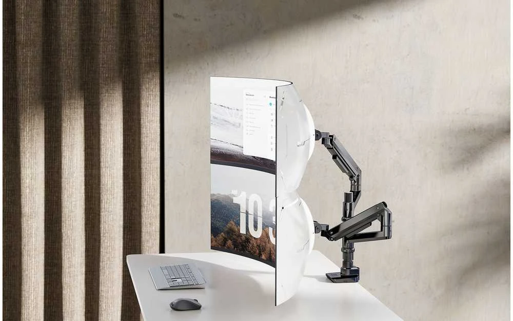 Laikiklis Mozi Infinity Line dviguba monitoriaus rankena, balta