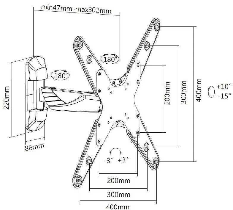 Mozi Slim Full-motion A1 23-55" televizoriaus sieninis laikiklis