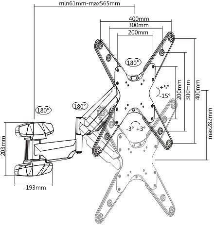 Mozi Slim Full-motion C2 23-55" televizoriaus sieninis laikiklis su aukščio reguliavimu