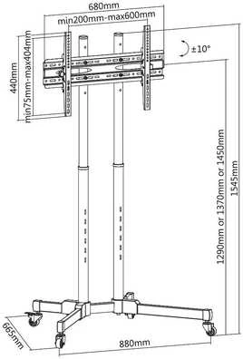 Laikiklis Mozi T10 grindų stovas su ratukais skirtas 37-70" ekranams