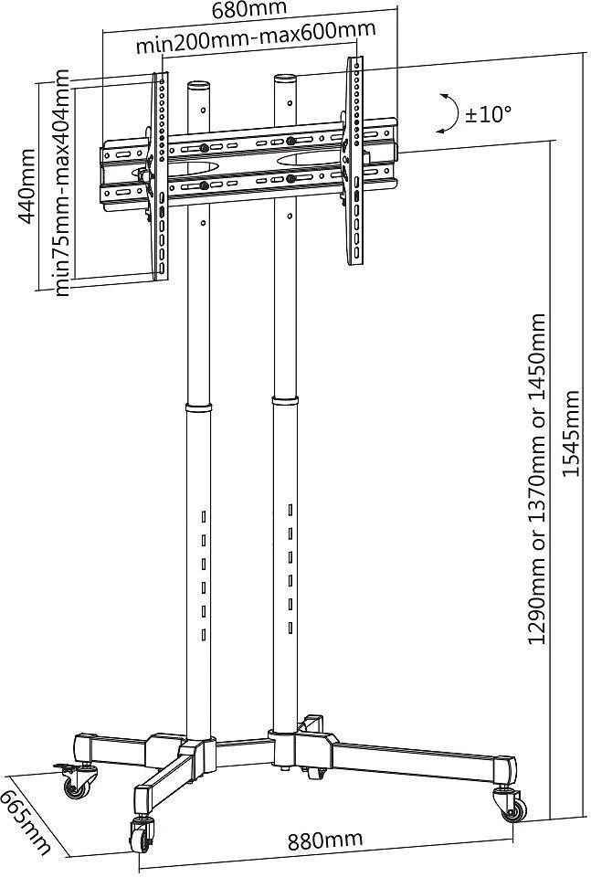 Laikiklis Mozi T10 grindų stovas su ratukais skirtas 37-70" ekranams