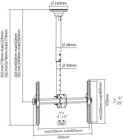 Mozi Cinema Telescopic Full Motion 37-70" televizoriaus laikiklis ant stogo