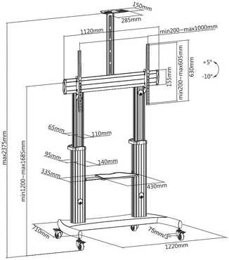 Laikiklis Mozi TTL07 Heavy Duty grindų stovas 60–100 colių monitoriams ir televizoriams