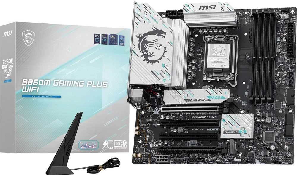 MSI B860M GAMING PLUS WIFI | Procesorių šeima Intel | Procesoriaus lizdas LGA1851 | DDR5 | Palaikomos standžiojo disko sąsajos SATA, M.2 | SATA jungčių skaičius 4