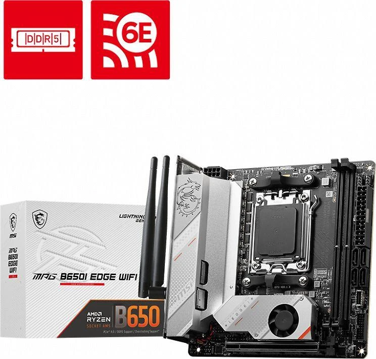 Pagrindinė plokštė MSI | MPG B650I EDGE WIFI | Procesorių šeima AMD | Procesoriaus lizdas AM5 | DDR5 DIMM | Atminties lizdai 2 | Palaikomos standžiojo disko sąsajos SATA, M.2 | SATA jungčių skaičius 4 | Lustų rinkinys AMD B650 | Mini-ITX