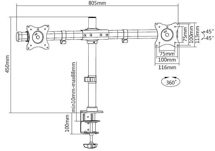 Laikiklis Multibrackets MB DESKMOUNT BASIC DUAL Juodas MAX 7.5KG