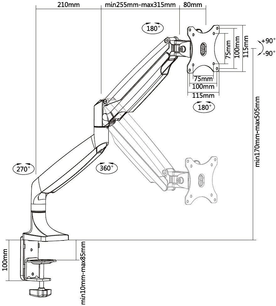 Laikiklis Multibrackets MB DESKMOUNT SPRING SINGLE Juodas MAX 9KG
