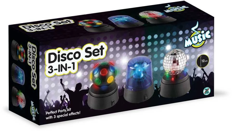 3 viename disko apšvietimo rinkinys pakuotėje