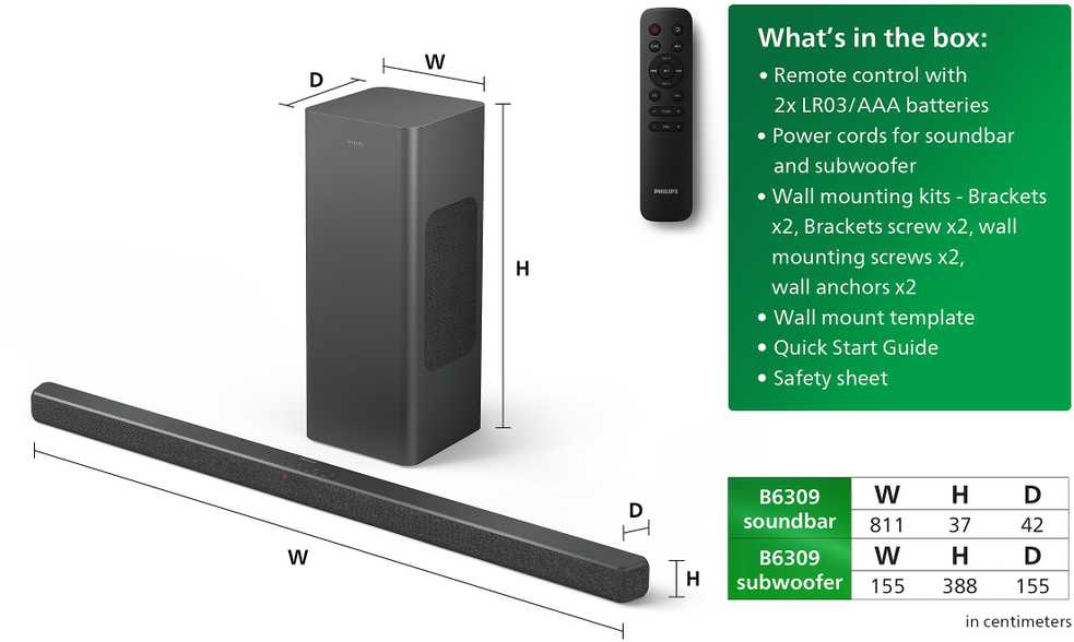 Namų kino sistema Philips 2.1 garso juosta su belaidžiu žemųjų dažnių garsiakalbiu tab6309/10