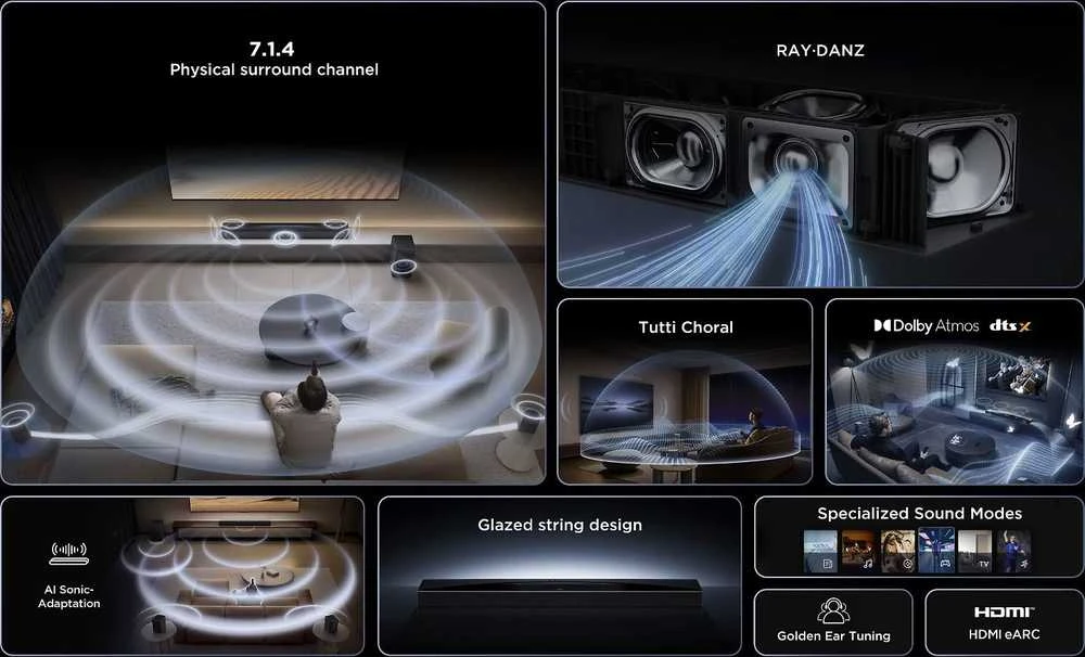 Namų kino sistema TCL Q85H Pro 7.1.2 Dolby Atmos Soundbar -äänijärjestelmä