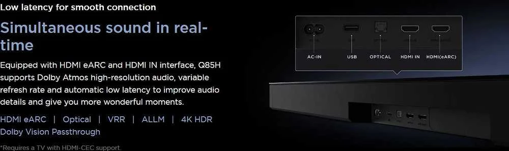 Namų kino sistema TCL Q85H Pro 7.1.2 Dolby Atmos Soundbar -äänijärjestelmä