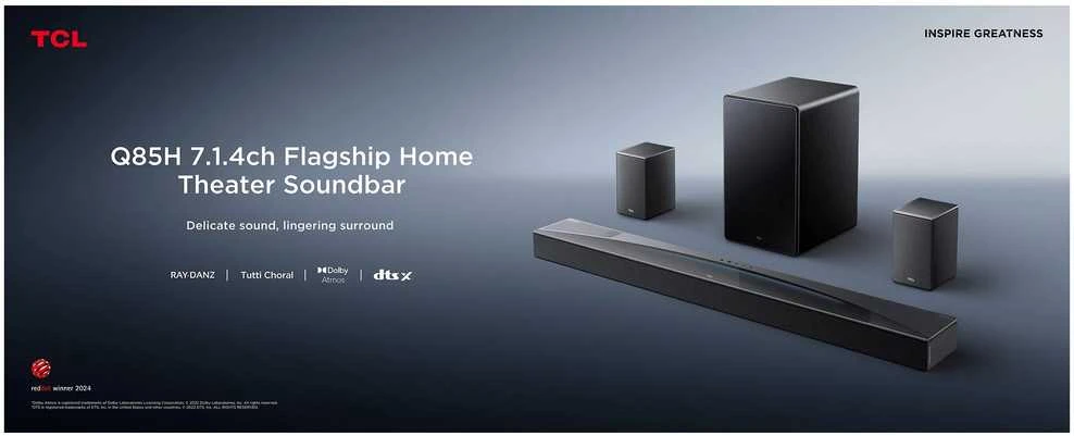 Namų kino sistema TCL Q85H Pro 7.1.2 Dolby Atmos Soundbar -äänijärjestelmä