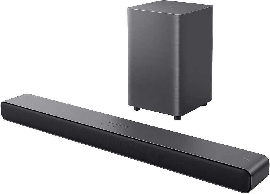 Namų kino sistema TCL S S55H 2.1 klasės kanalų garso juosta su „Dolby Atmos“, belaidžiu žemųjų dažnių garsiakalbiu ir „Bluetooth“ muzikos transliacija