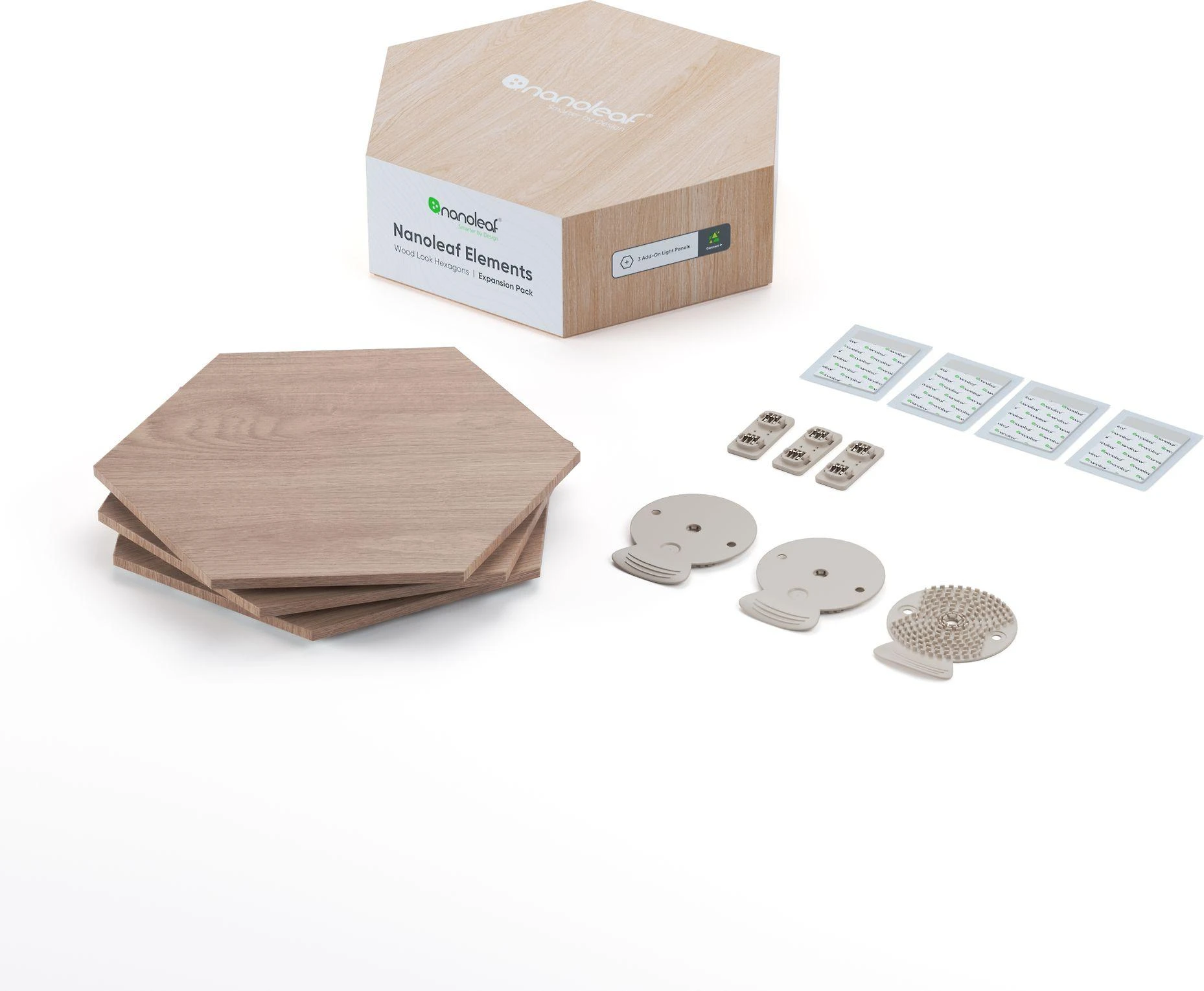 Sieninis šviestuvas Nanoleaf | Elementų medžio išvaizdos šešiakampių išplėtimo paketas (3 panelės) | Šaunus Baltas + Šiltas Baltas