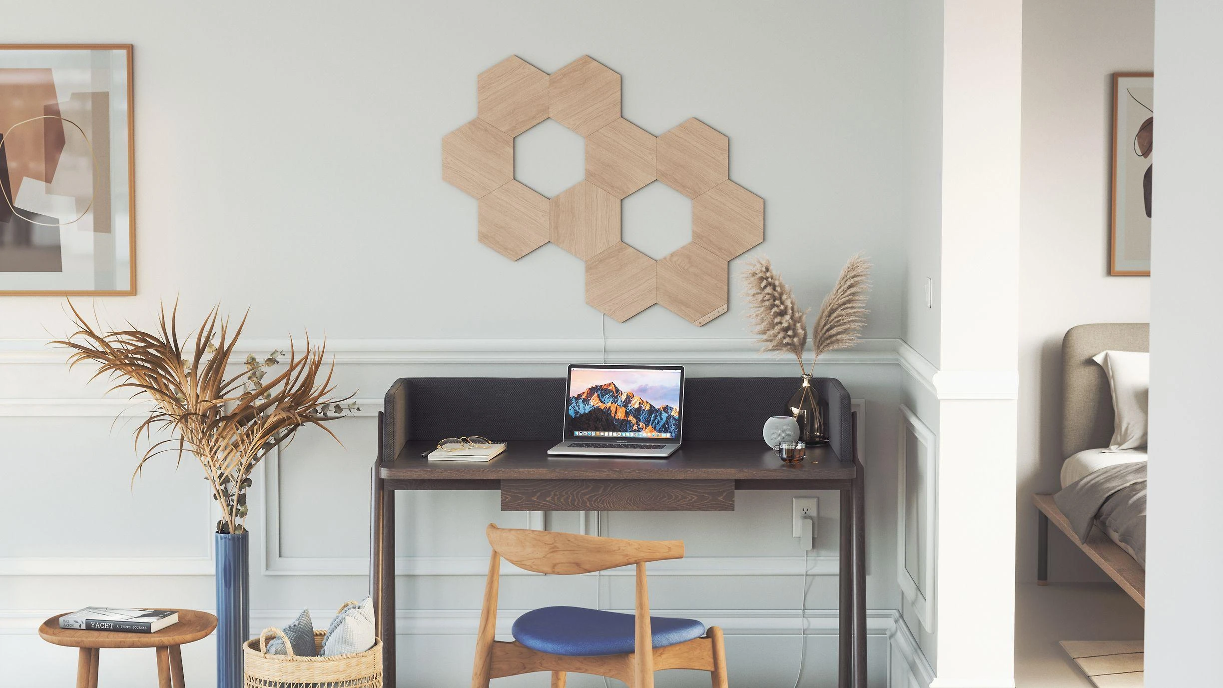 Sieninis šviestuvas Nanoleaf | Elementų medžio išvaizdos šešiakampių išplėtimo paketas (3 panelės) | Šaunus Baltas + Šiltas Baltas