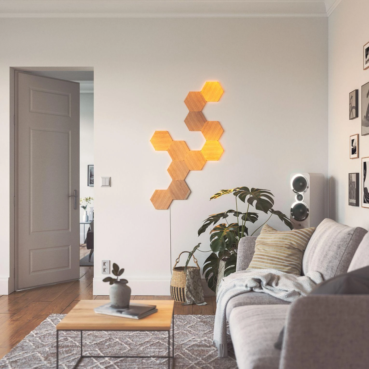 Sieninis šviestuvas Nanoleaf | Elementų medžio išvaizdos šešiakampių išplėtimo paketas (3 panelės) | Šaunus Baltas + Šiltas Baltas