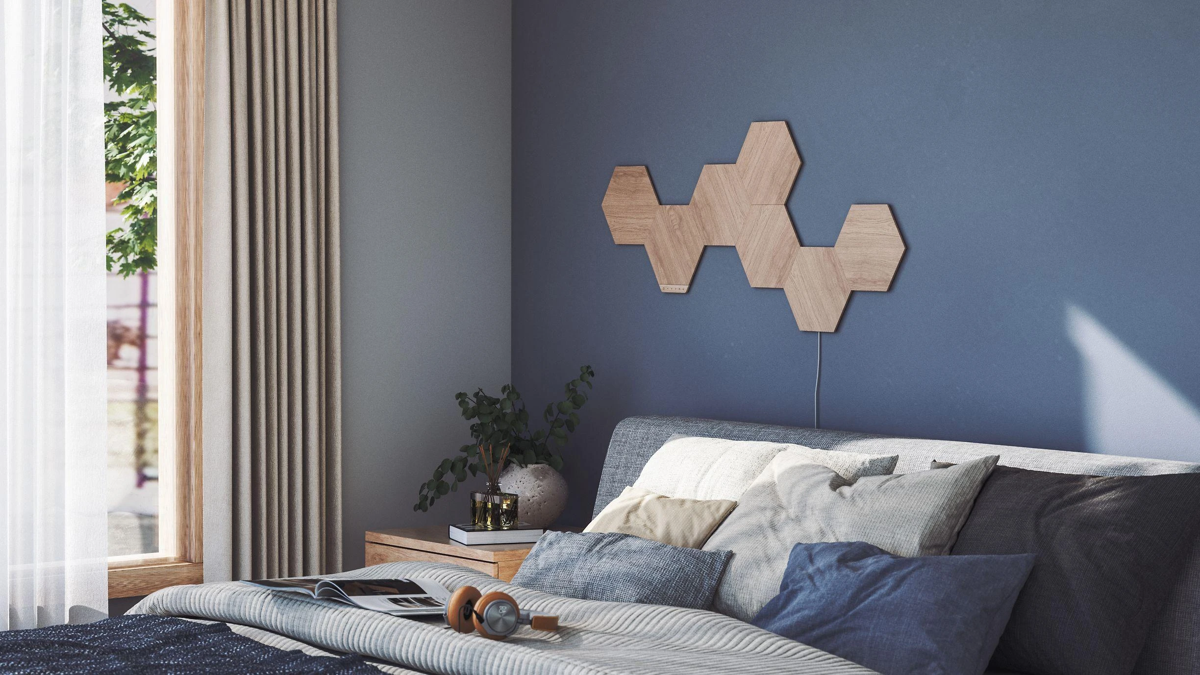 Sieninis šviestuvas Nanoleaf | Elementų medžio išvaizdos šešiakampių pradinis rinkinys (7 panelės) | Šaltos Baltos + Šiltos Baltos
