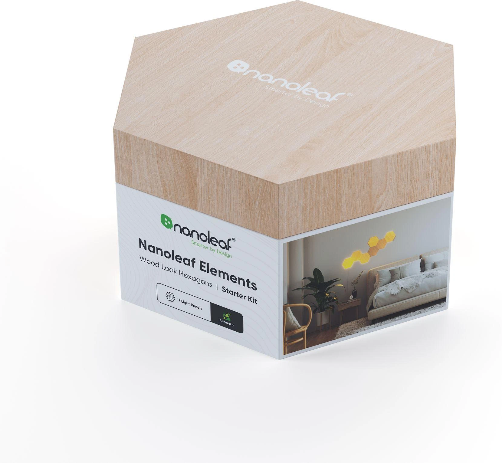 Sieninis šviestuvas Nanoleaf | Elementų medžio išvaizdos šešiakampių pradinis rinkinys (7 panelės) | Šaltos Baltos + Šiltos Baltos