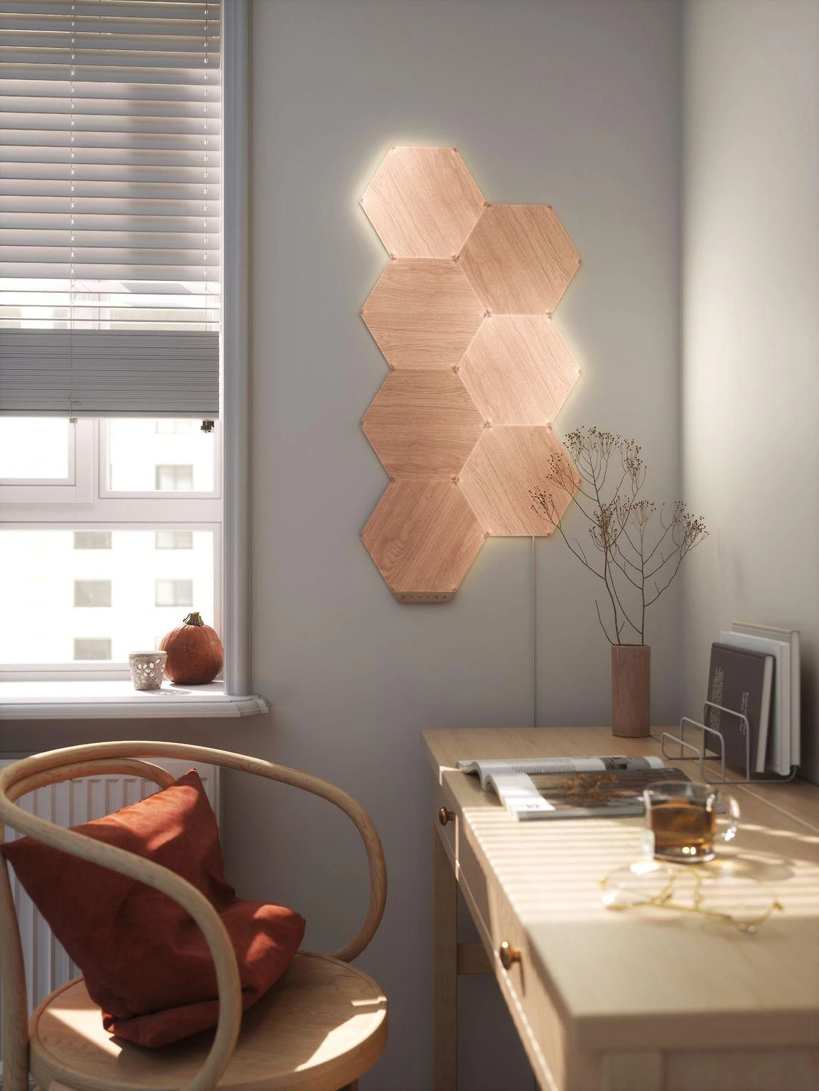 Sieninis šviestuvas Nanoleaf | Elementų medžio išvaizdos šešiakampių pradinis rinkinys (7 panelės) | Šaltos Baltos + Šiltos Baltos