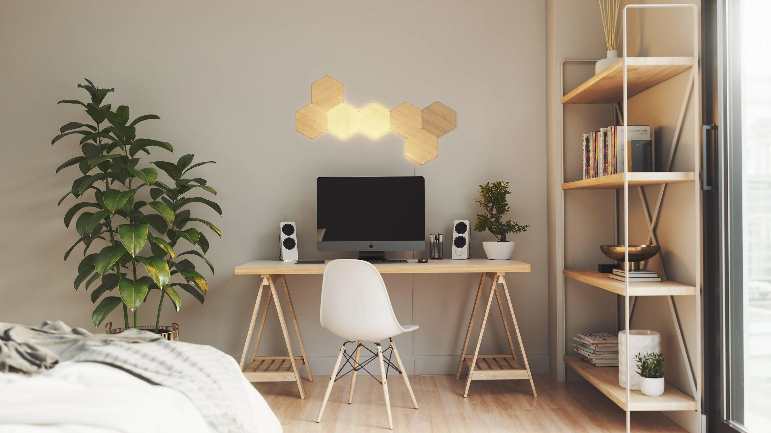 Sieninis šviestuvas Nanoleaf | Elementų medžio išvaizdos šešiakampių pradinis rinkinys (7 panelės) | Šaltos Baltos + Šiltos Baltos