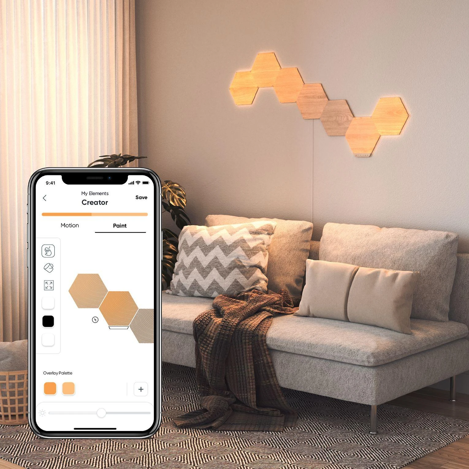 Sieninis šviestuvas Nanoleaf | Elementų medžio išvaizdos šešiakampių pradinis rinkinys (7 panelės) | Šaltos Baltos + Šiltos Baltos