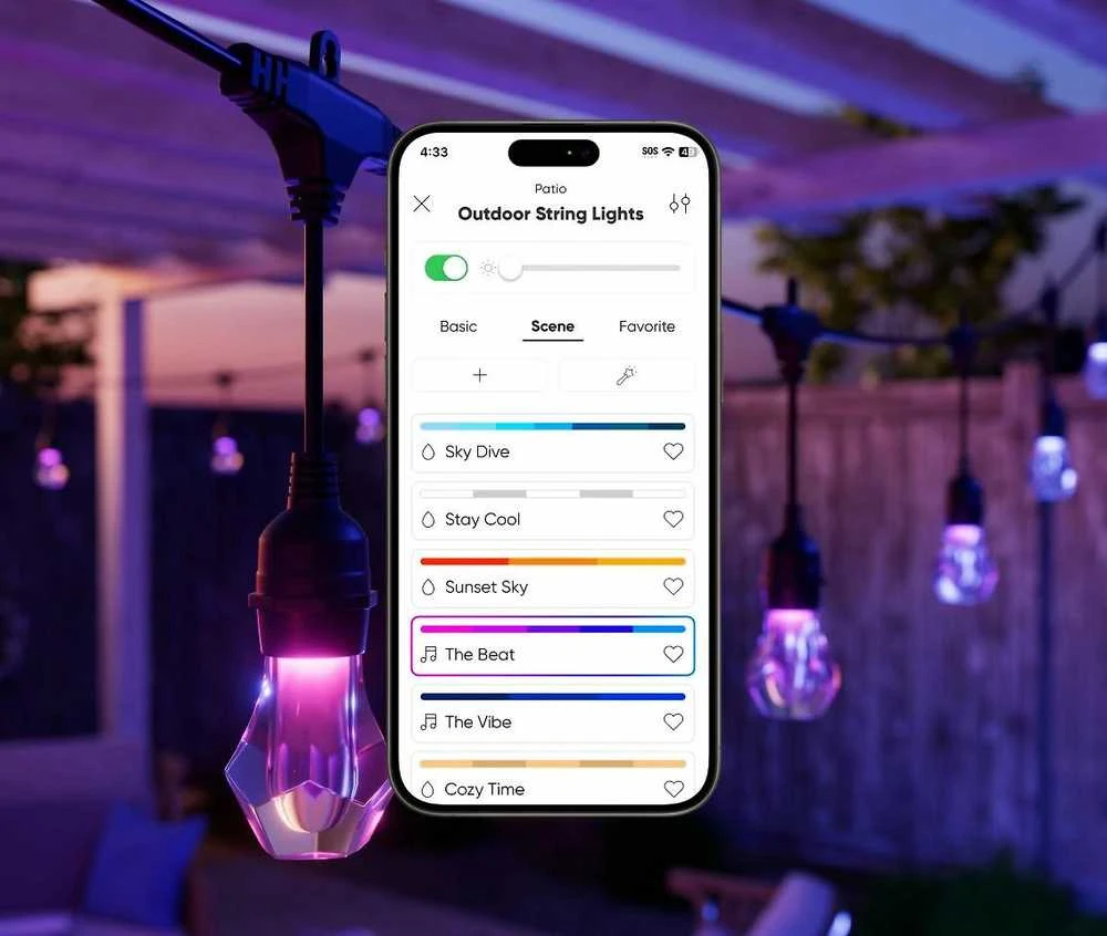 „Nanoleaf Essentials Matter“ išmaniųjų daugiaspalvių lauko lempučių girliandų pradinis rinkinys, 30 m | 16 mėn.+