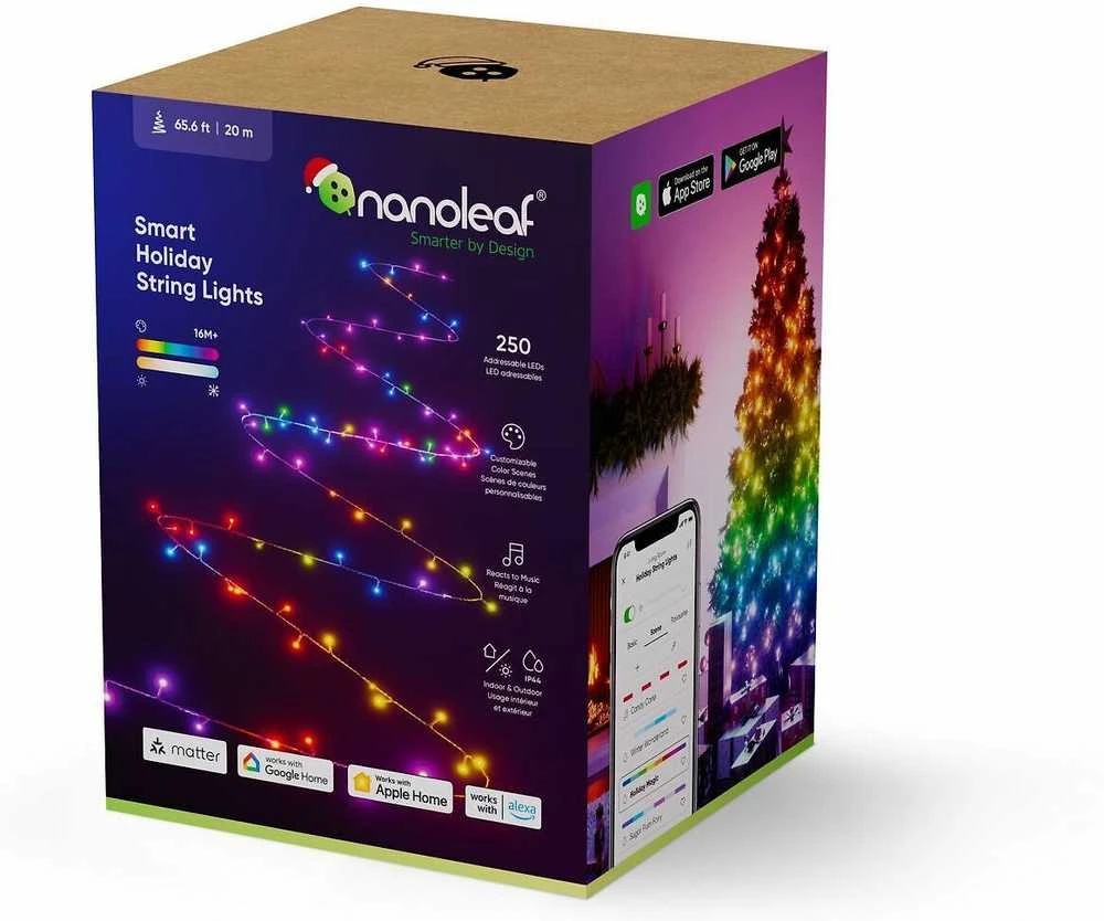 „Nanoleaf|1D Outdoor Holiday String Lights Starter Kit“ 250LED 20m|18 W|RGBW|Wi-Fi, svarbu