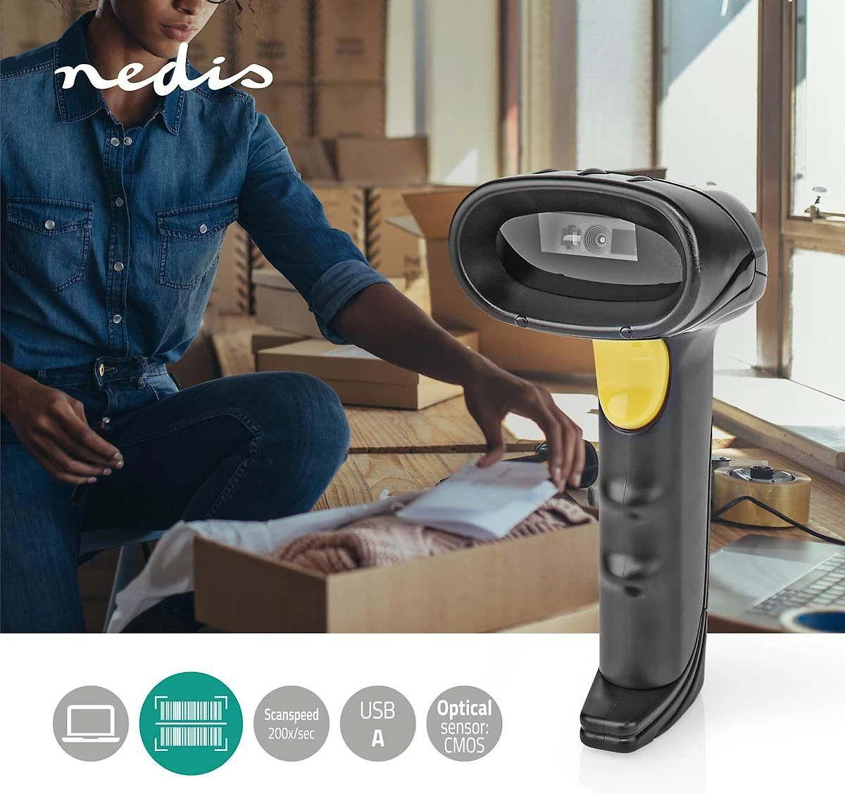Nedis brūkšninio kodo skaitytuvas Nedis BSCN2D100BK brūkšninio kodo skaitytuvas Brūkšninio kodo modulis Brūkšninio kodo skaitytuvas 1D/2D lazerinis juodas