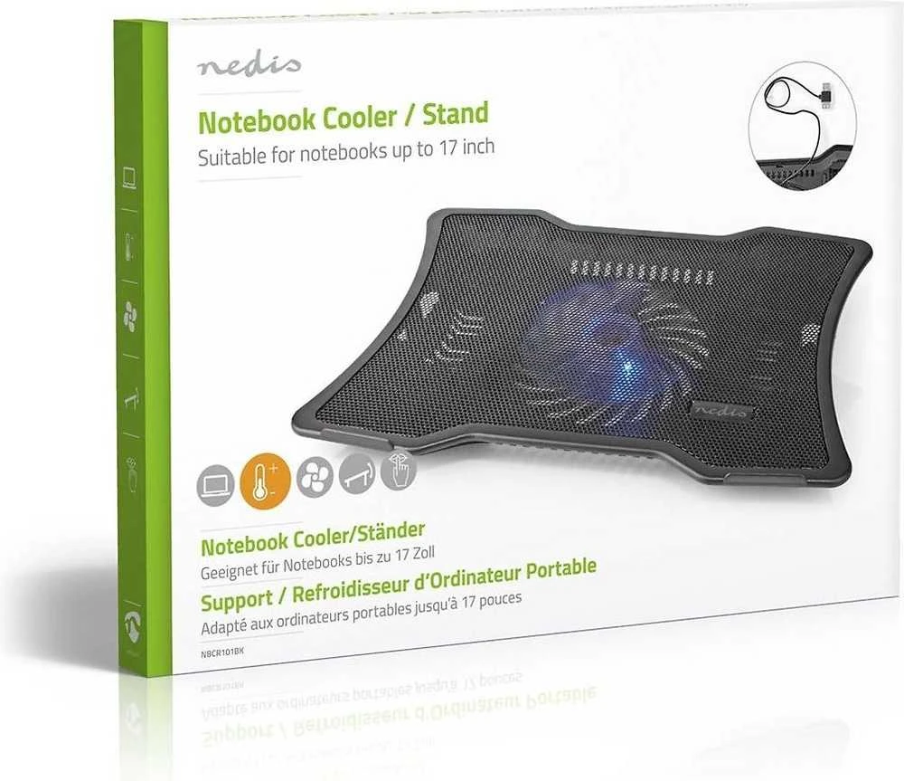 Nedis NBCR101BK aušinimo kilimėlis nešiojamojo kompiuterio stovas Juodas nešiojamojo kompiuterio stovas 43,2 cm (17'')