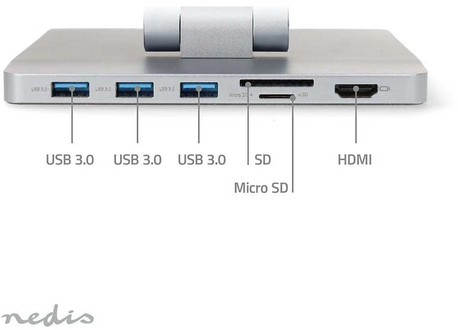 Nedis kannettavan tietokoneen jalusta USB-hubilla, hopea