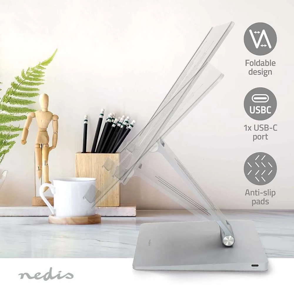 Nedis kannettavan tietokoneen jalusta USB-hubilla, hopea