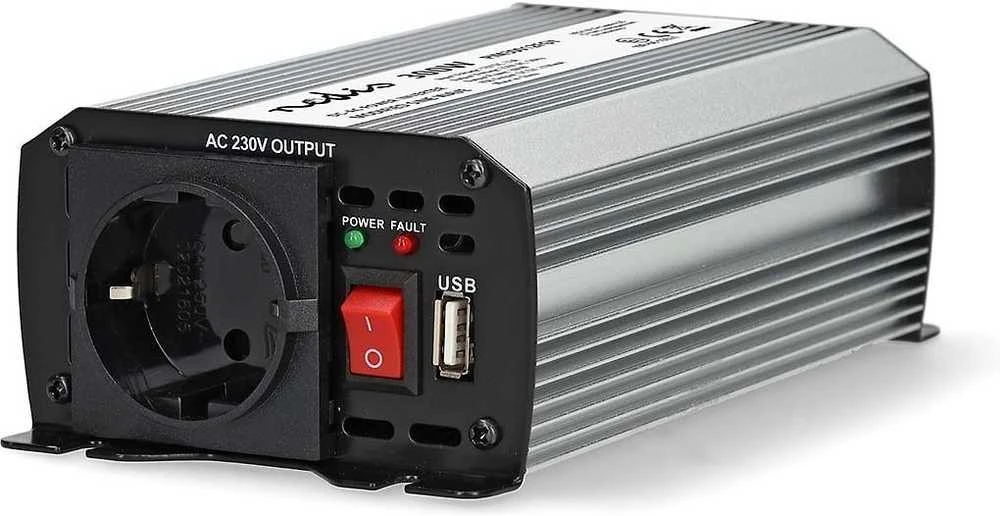 Nedis PIM30012FGY invertteri, 12 V, 300 W, muokattu siniaalto