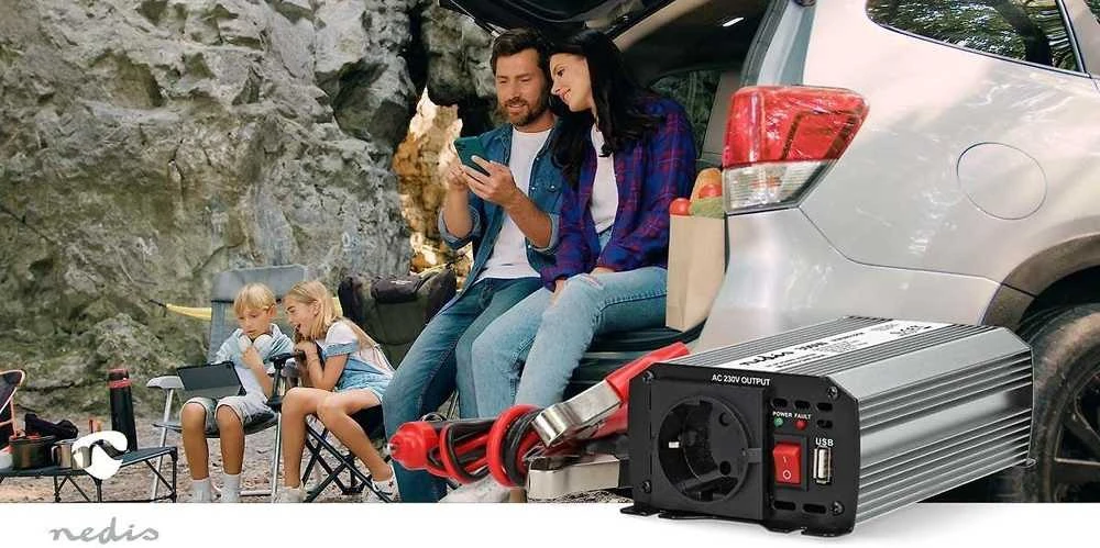 Nedis PIM30012FGY invertteri, 12 V, 300 W, muokattu siniaalto