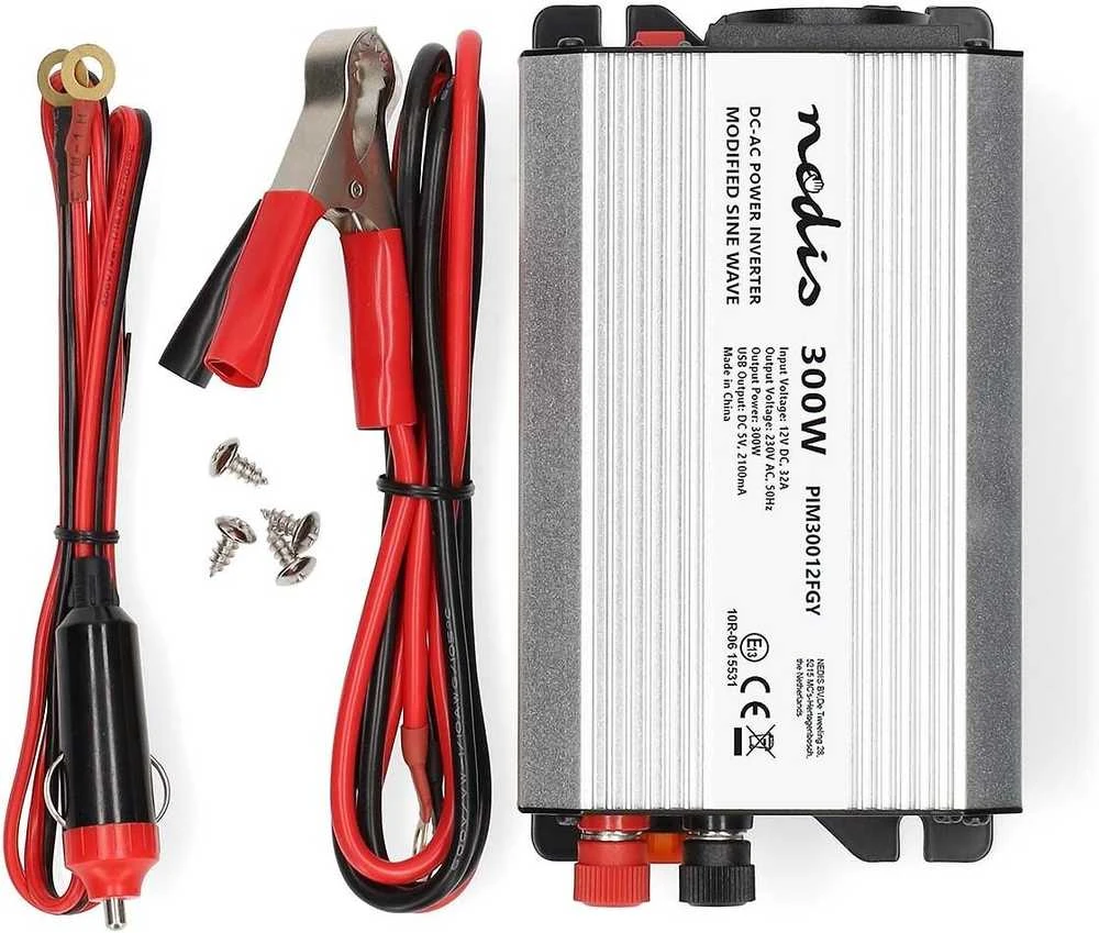 Nedis PIM30012FGY invertteri, 12 V, 300 W, muokattu siniaalto