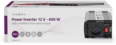 Nedis PIM60012FGY invertteri, 12 V, 600 W, muokattu siniaalto