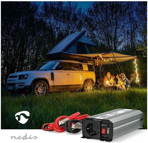 Nedis PIM60012FGY invertteri, 12 V, 600 W, muokattu siniaalto