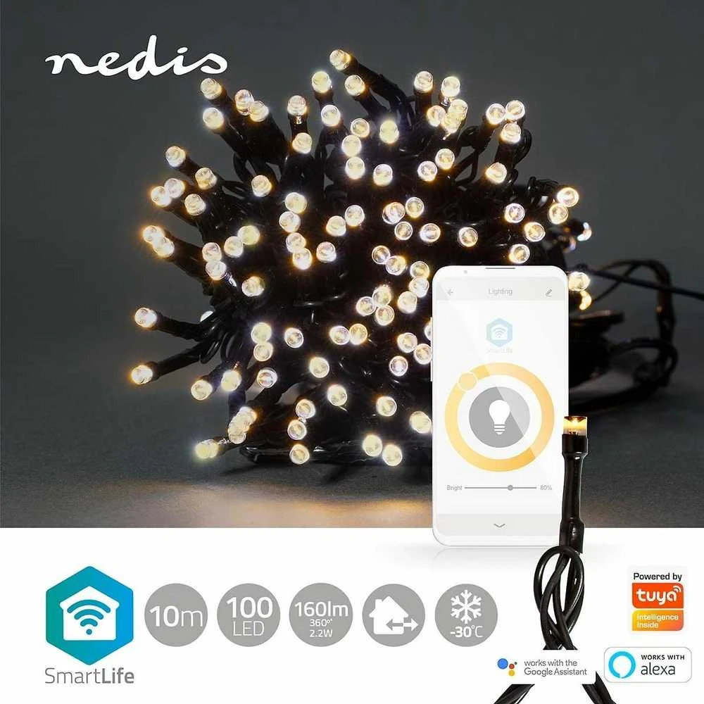 Nedis SmartLife Dekoratyvinis LED | Wi-Fi | 10m | Šiltai baltas | Šiltai baltas | 100 šviesos diodų | 10 m | Android™ / IOS