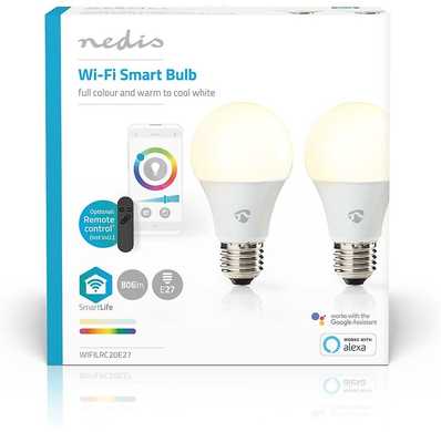 „Nedis WIFILRC20E27 Smartlife RGB E27“ 9 W LED lemputės, 2 vnt. pakuotėje