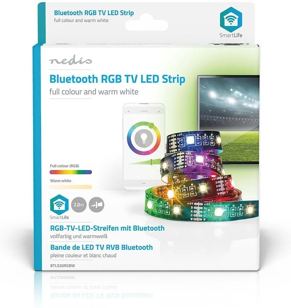 Nedis „Smartlife“ visos spalvos LED juostelė – „Bluetooth“, RGB, šiltai balta, 2000 mm, IP20, 2700K