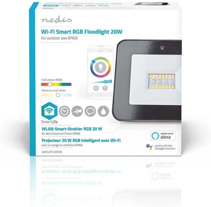 Išmanusis LED lauko šviestuvas 230V AC, 20W, 1600lm, RGB+CCT 2700 - 6500K, IP65, valdomas WiFi, Nedis Smart Life