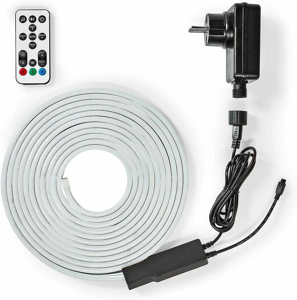 Nedis LED juostos komplektas NEON FLEX Wi-Fi, su pulteliu ir maitinimo šaltiniu 24V, 32W, 5m, 192lm/m, RGB IC skaitmeninė IP65